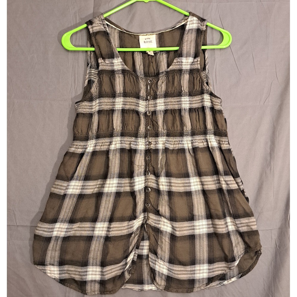 Knox Rose Sleeveless Plaid Shirt Women's Size Medium Green White